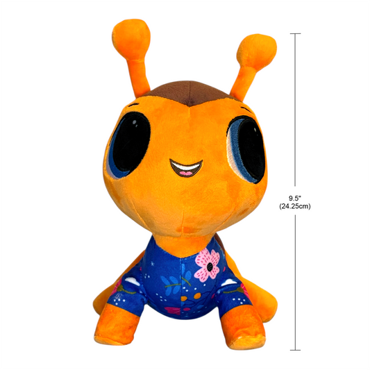 Plush toy with ant-like design on a white background