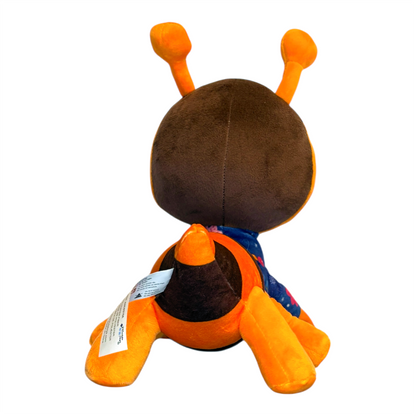 Plush toy with orange and brown colors on a white background