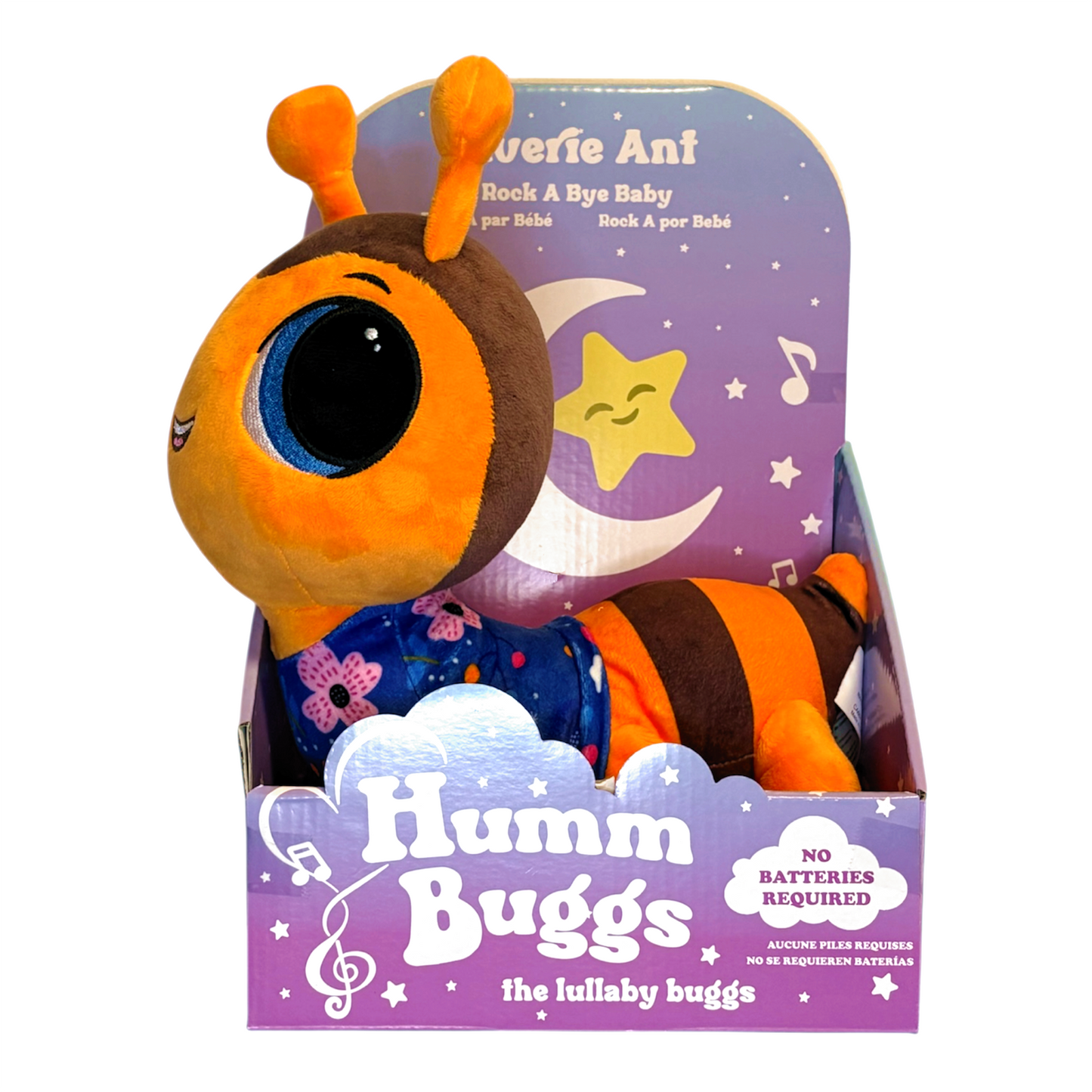 Humm Buggs plush toy in packaging with purple background
