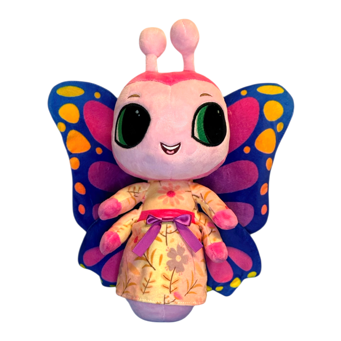 Colorful butterfly plush toy with a white background