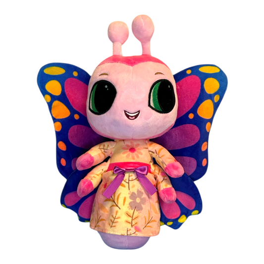 Colorful butterfly plush toy with a white background